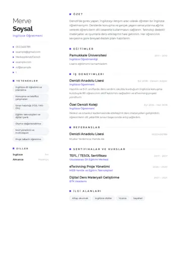 Yabancı Dil Öğretmeni Cv Örnekleri cv indir